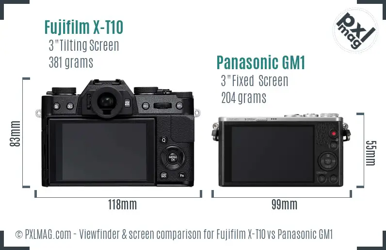 Fujifilm X-T10 vs Panasonic GM1 Screen and Viewfinder comparison