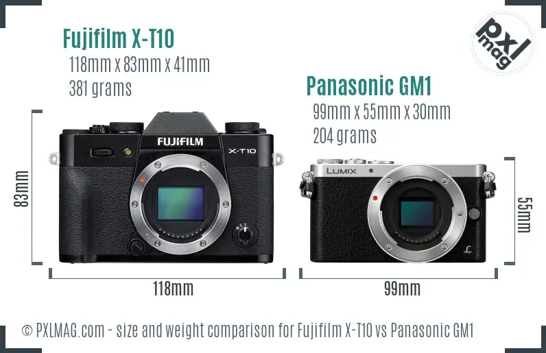 Fujifilm X-T10 vs Panasonic GM1 size comparison