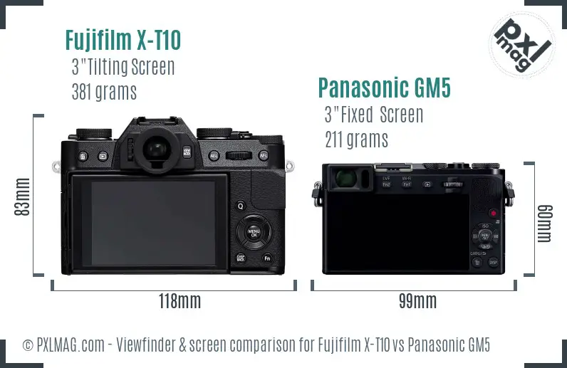 Fujifilm X-T10 vs Panasonic GM5 Screen and Viewfinder comparison