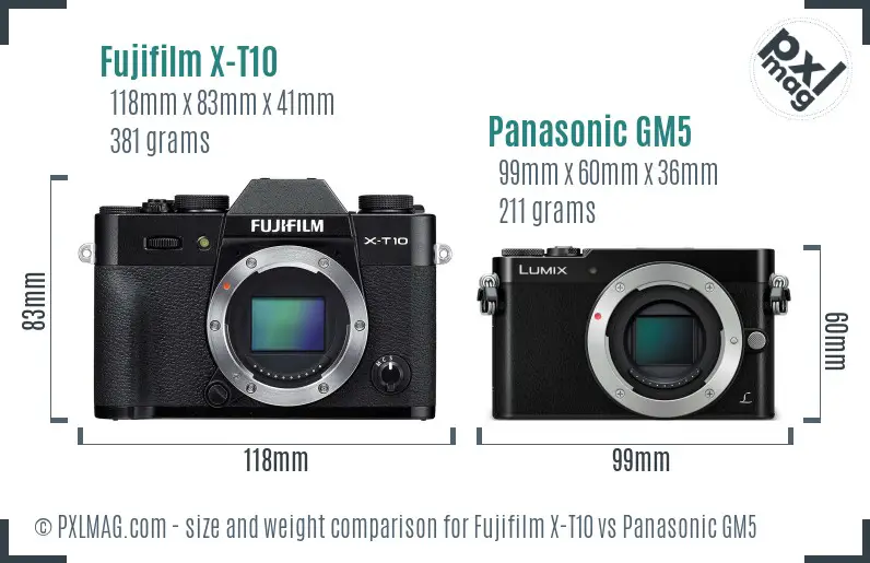 Fujifilm X-T10 vs Panasonic GM5 size comparison