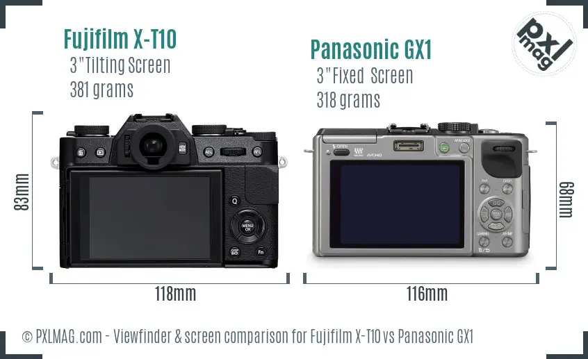 Fujifilm X-T10 vs Panasonic GX1 Screen and Viewfinder comparison
