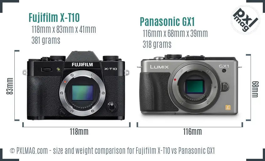 Fujifilm X-T10 vs Panasonic GX1 size comparison