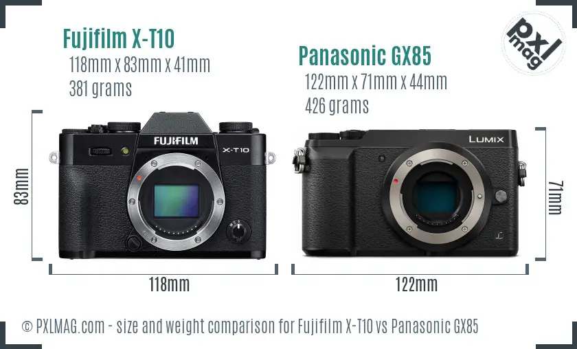 Fujifilm X-T10 vs Panasonic GX85 size comparison Fujifilm X-T10 vs Panasonic GX85 size comparison