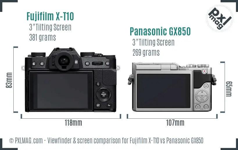 Fujifilm X-T10 vs Panasonic GX850 Screen and Viewfinder comparison