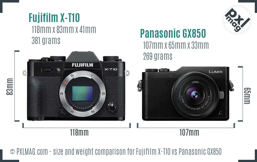 Fujifilm X-T10 vs Panasonic GX850 size comparison