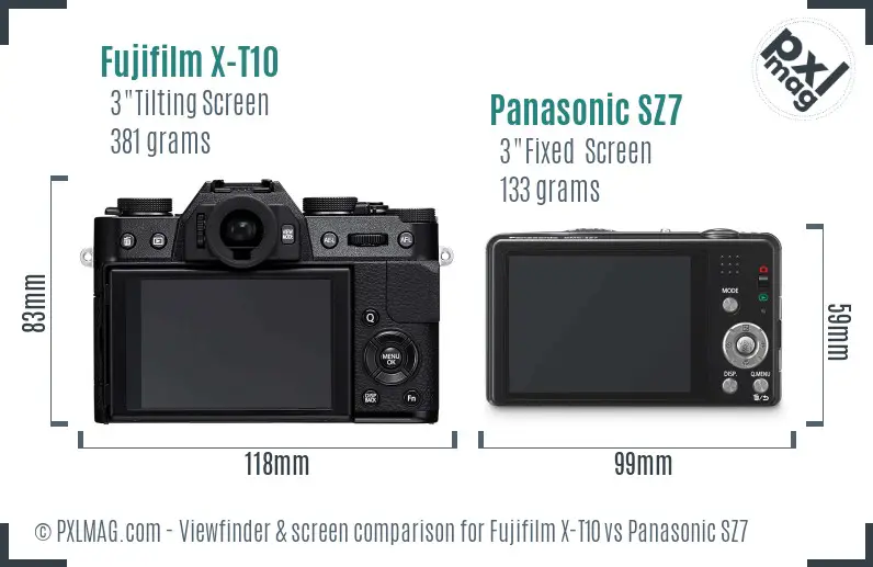 Fujifilm X-T10 vs Panasonic SZ7 Screen and Viewfinder comparison