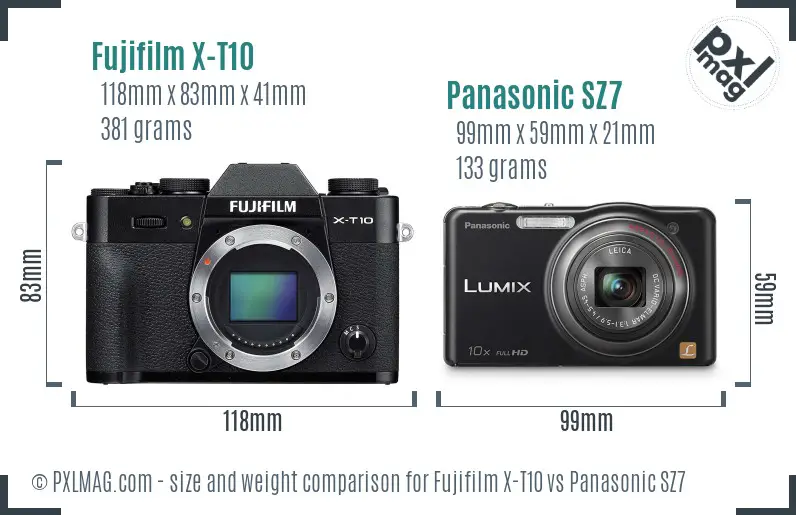 Fujifilm X-T10 vs Panasonic SZ7 size comparison