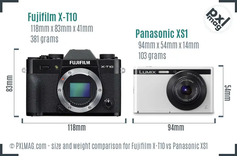 Fujifilm X-T10 vs Panasonic XS1 size comparison