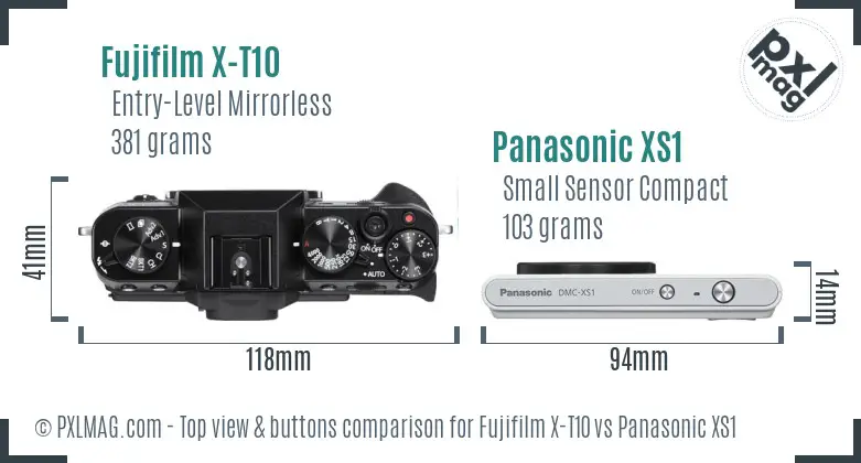 Fujifilm X-T10 vs Panasonic XS1 top view buttons comparison