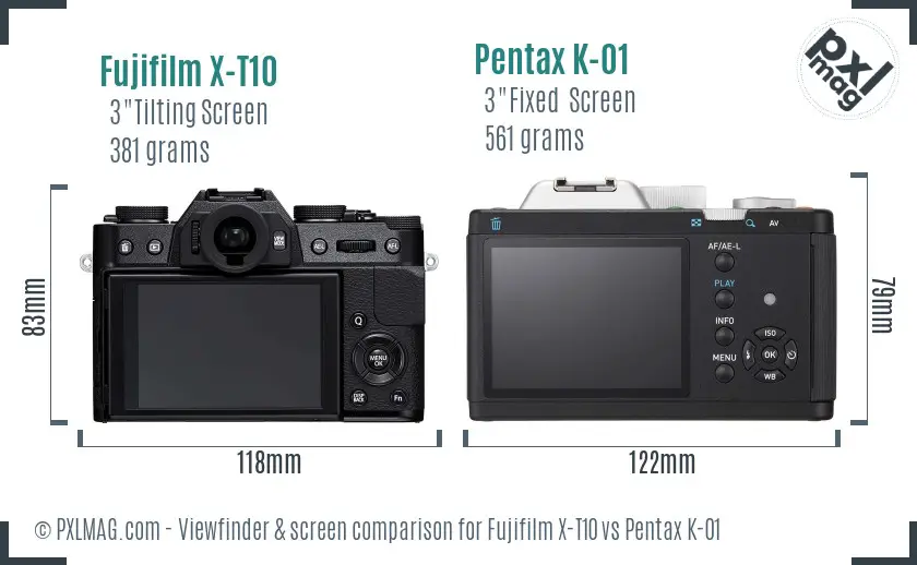 Fujifilm X-T10 vs Pentax K-01 Screen and Viewfinder comparison