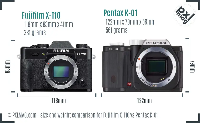 Fujifilm X-T10 vs Pentax K-01 size comparison