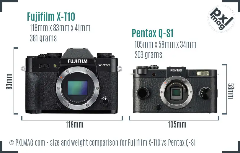 Fujifilm X-T10 vs Pentax Q-S1 size comparison Fujifilm X-T10 vs Pentax Q-S1 size comparison