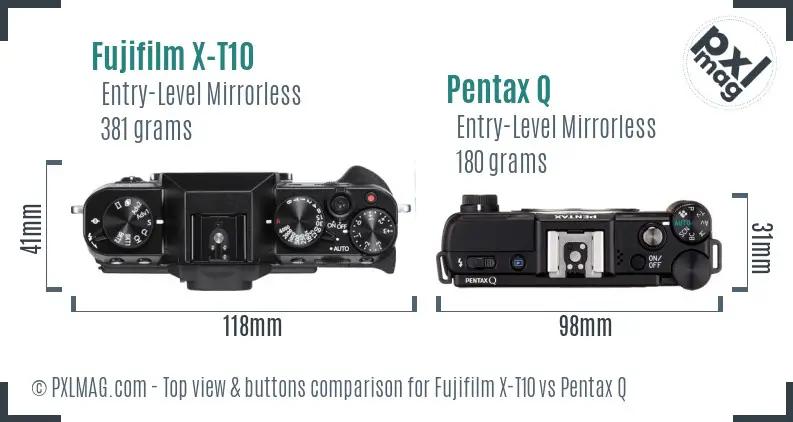 Fujifilm X-T10 vs Pentax Q top view buttons comparison