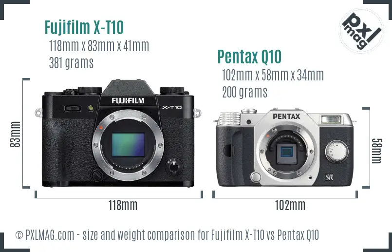 Fujifilm X-T10 vs Pentax Q10 size comparison