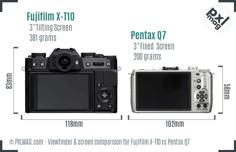 Fujifilm X-T10 vs Pentax Q7 Screen and Viewfinder comparison