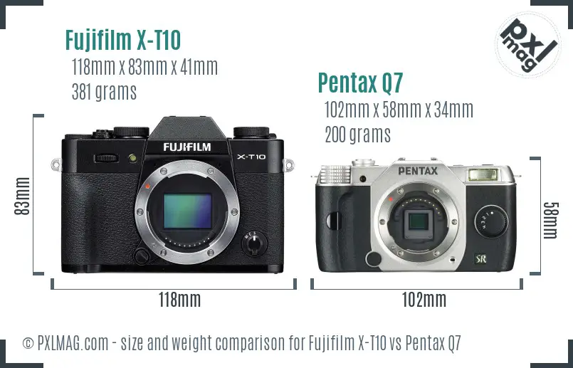 Fujifilm X-T10 vs Pentax Q7 size comparison