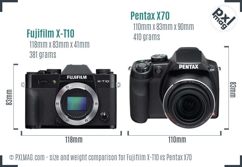 Fujifilm X-T10 vs Pentax X70 size comparison