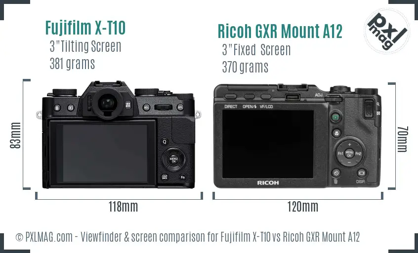 Fujifilm X-T10 vs Ricoh GXR Mount A12 Screen and Viewfinder comparison