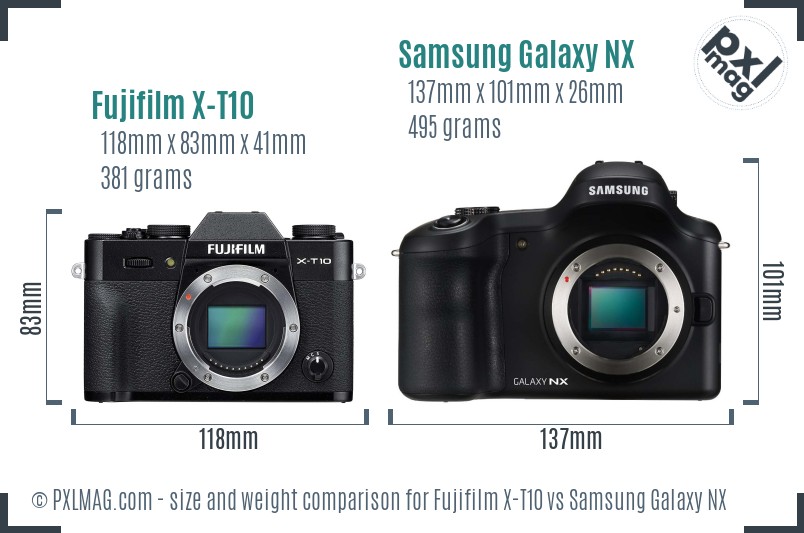 Fujifilm X-T10 vs Samsung Galaxy NX size comparison Fujifilm X-T10 vs Samsung Galaxy NX size comparison
