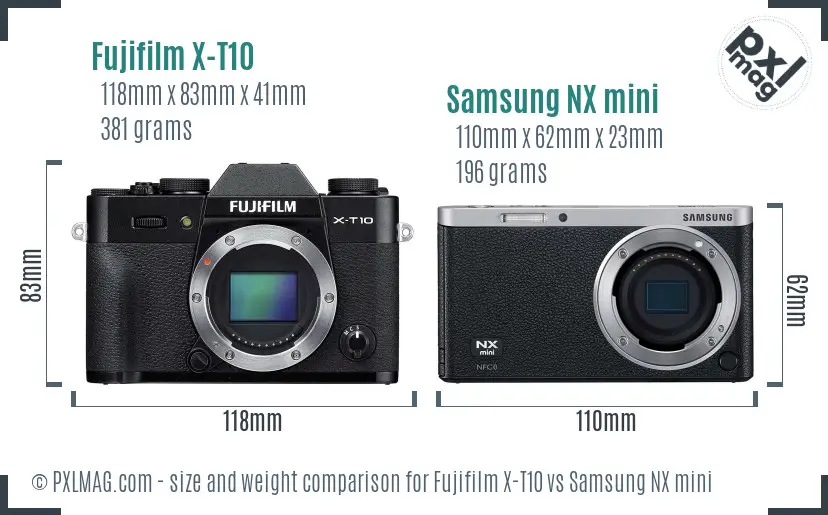 Fujifilm X-T10 vs Samsung NX mini size comparison