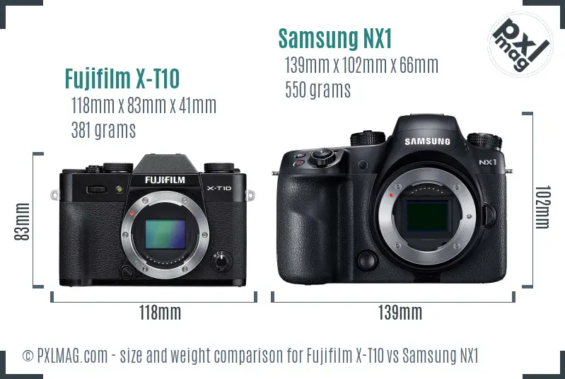 Fujifilm X-T10 vs Samsung NX1 size comparison