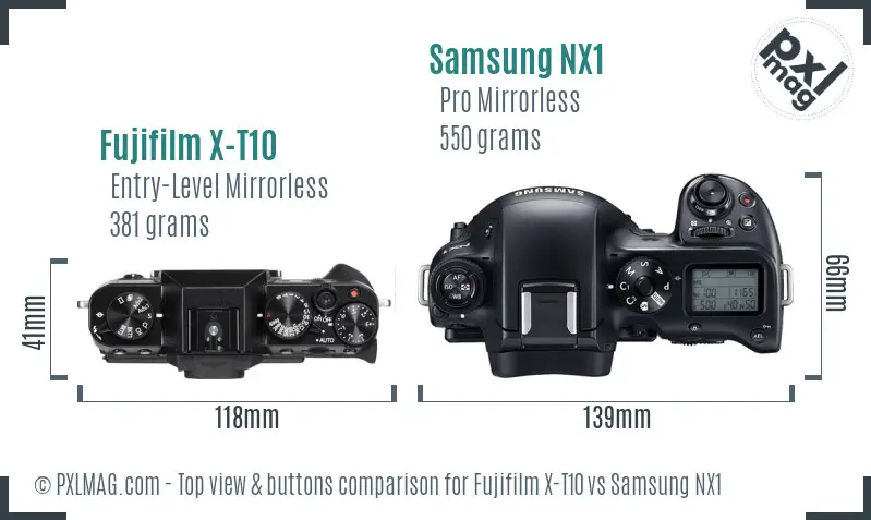 Fujifilm X-T10 vs Samsung NX1 top view buttons comparison