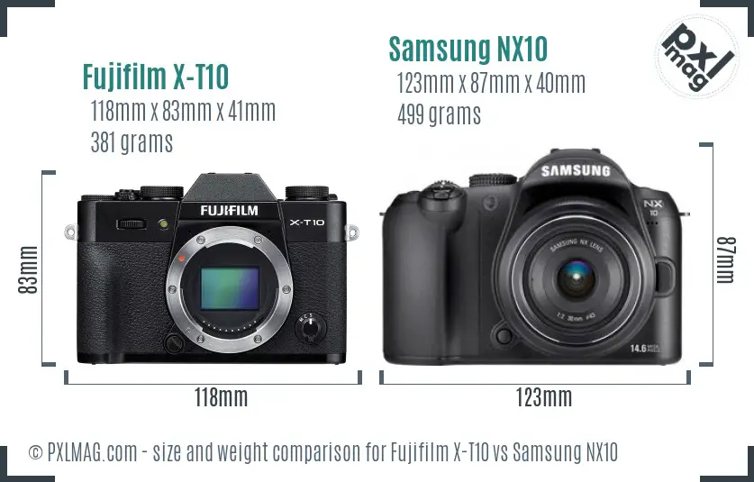 Fujifilm X-T10 vs Samsung NX10 size comparison