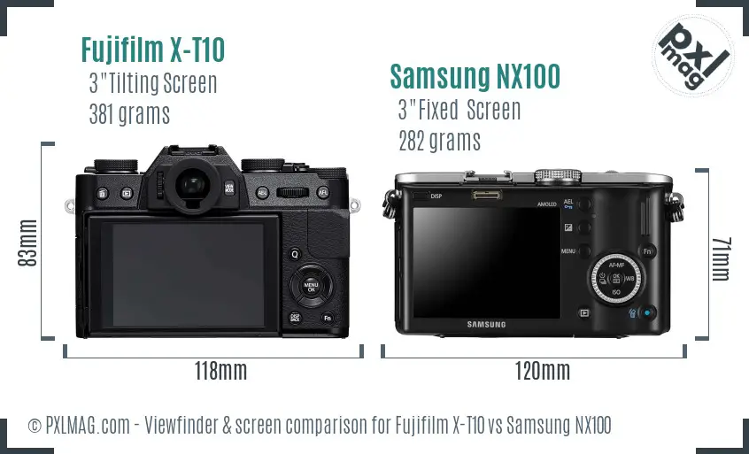 Fujifilm X-T10 vs Samsung NX100 Screen and Viewfinder comparison