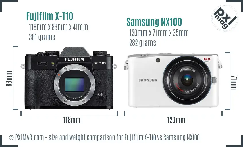 Fujifilm X-T10 vs Samsung NX100 size comparison