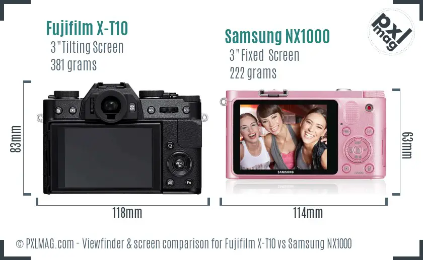 Fujifilm X-T10 vs Samsung NX1000 Screen and Viewfinder comparison