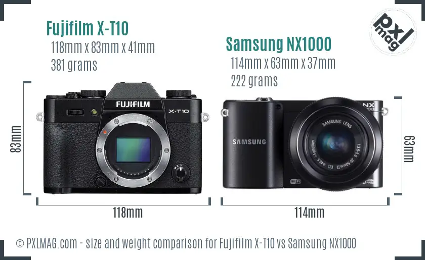 Fujifilm X-T10 vs Samsung NX1000 size comparison