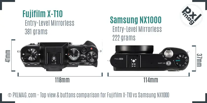 Fujifilm X-T10 vs Samsung NX1000 top view buttons comparison