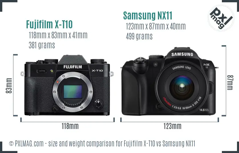 Fujifilm X-T10 vs Samsung NX11 size comparison