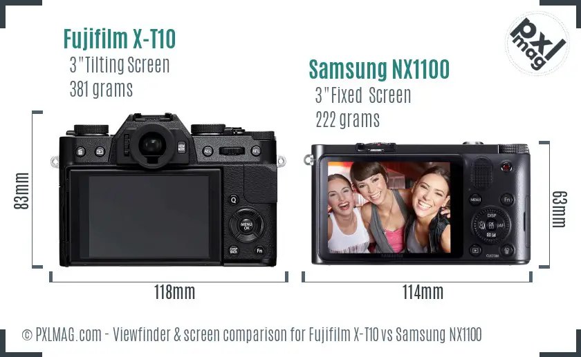 Fujifilm X-T10 vs Samsung NX1100 Screen and Viewfinder comparison