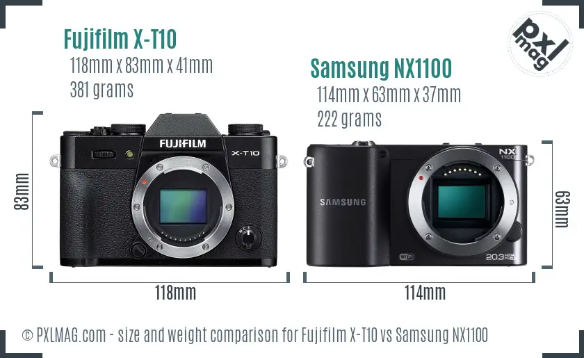 Fujifilm X-T10 vs Samsung NX1100 size comparison