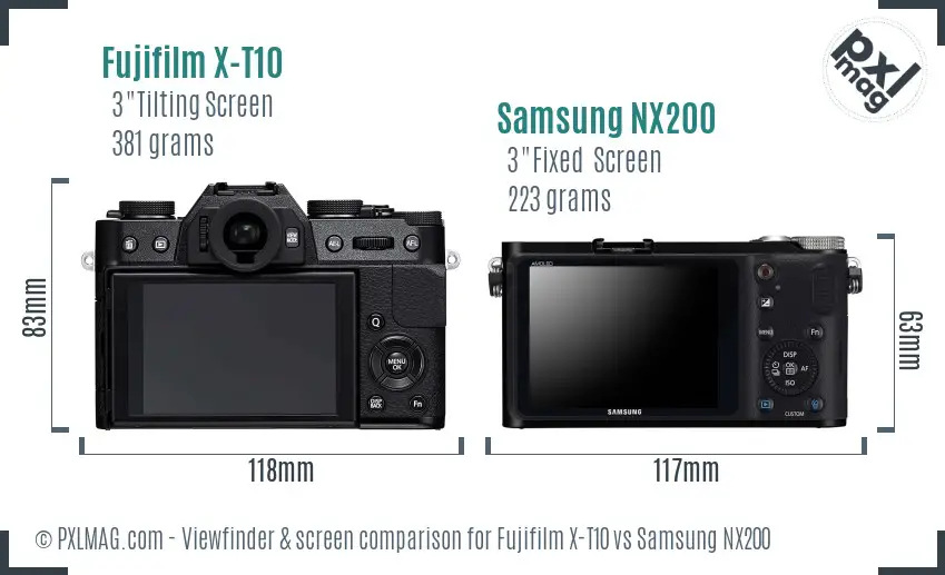 Fujifilm X-T10 vs Samsung NX200 Screen and Viewfinder comparison
