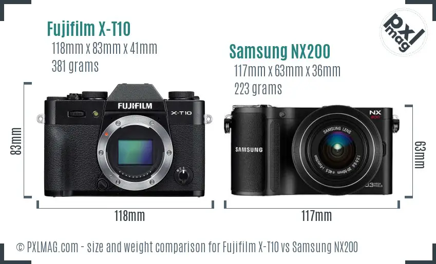 Fujifilm X-T10 vs Samsung NX200 size comparison
