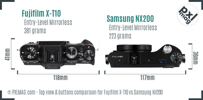 Fujifilm X-T10 vs Samsung NX200 top view buttons comparison