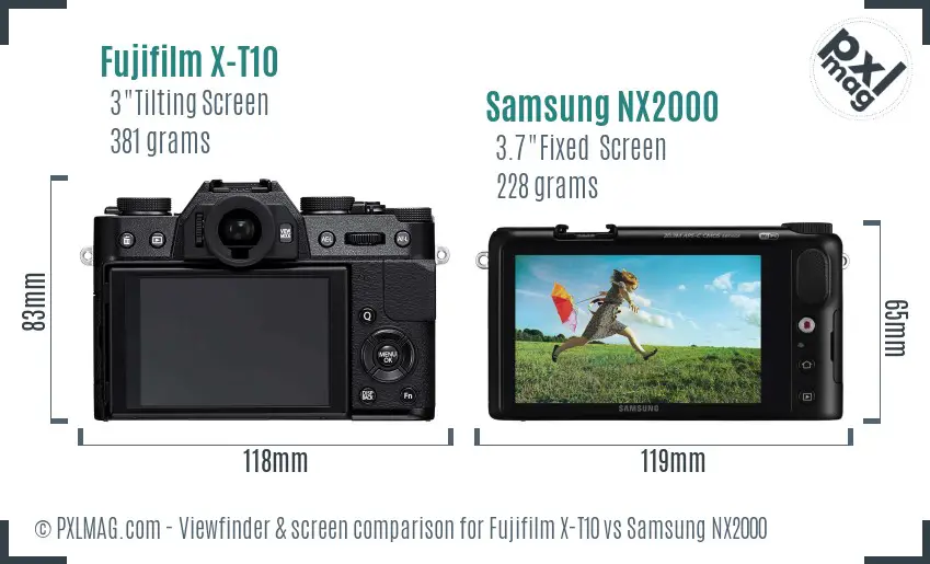 Fujifilm X-T10 vs Samsung NX2000 Screen and Viewfinder comparison