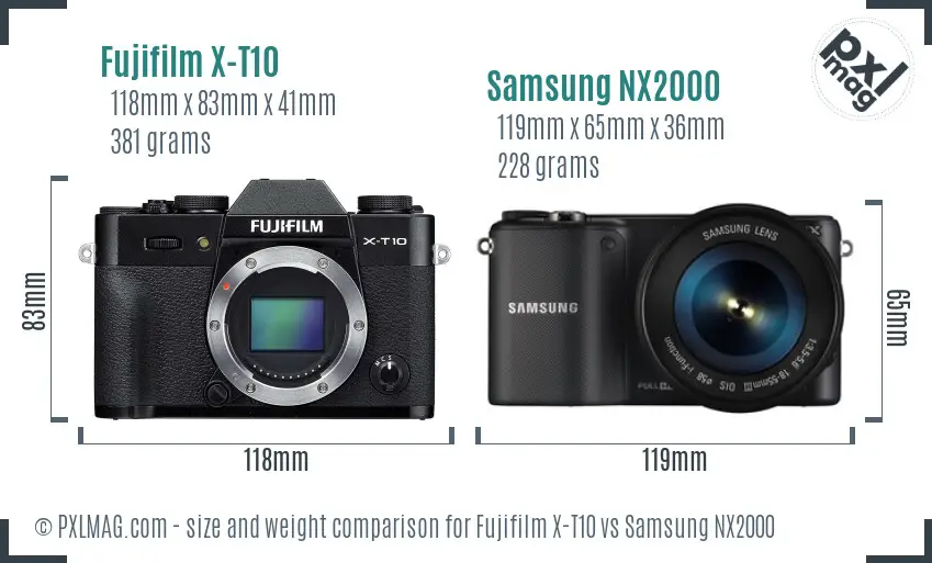 Fujifilm X-T10 vs Samsung NX2000 size comparison