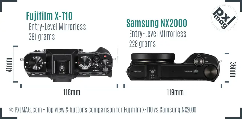 Fujifilm X-T10 vs Samsung NX2000 top view buttons comparison