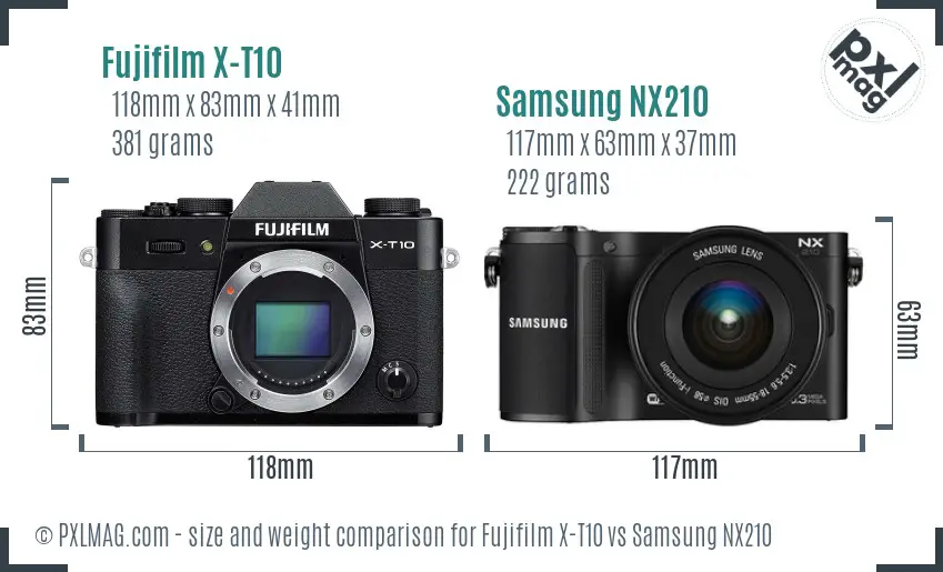 Fujifilm X-T10 vs Samsung NX210 size comparison