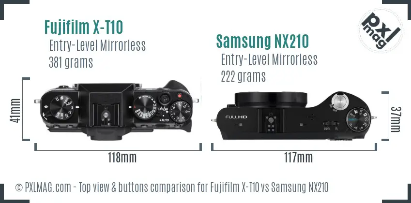 Fujifilm X-T10 vs Samsung NX210 top view buttons comparison