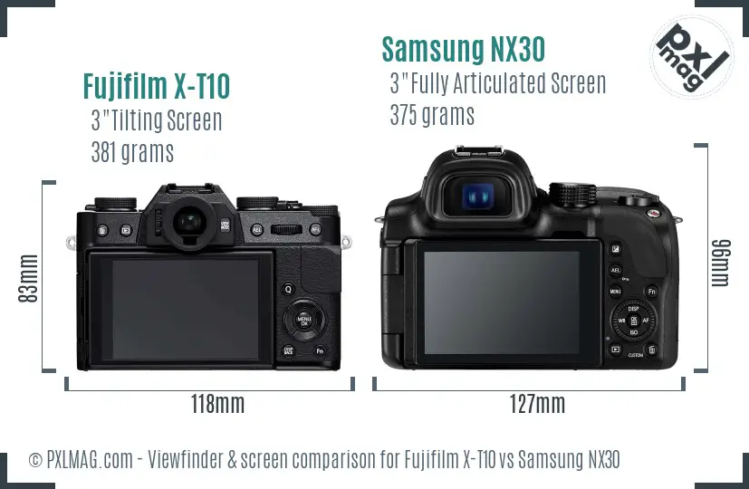 Fujifilm X-T10 vs Samsung NX30 Screen and Viewfinder comparison