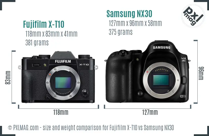 Fujifilm X-T10 vs Samsung NX30 size comparison