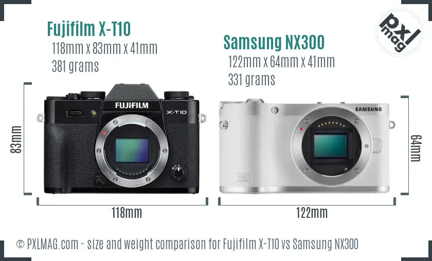 Fujifilm X-T10 vs Samsung NX300 size comparison