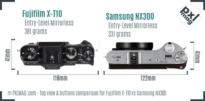 Fujifilm X-T10 vs Samsung NX300 top view buttons comparison