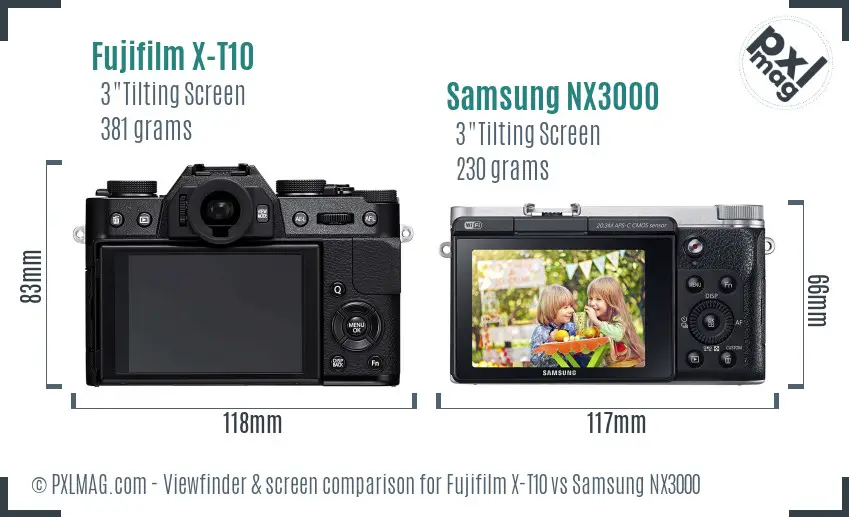Fujifilm X-T10 vs Samsung NX3000 Screen and Viewfinder comparison