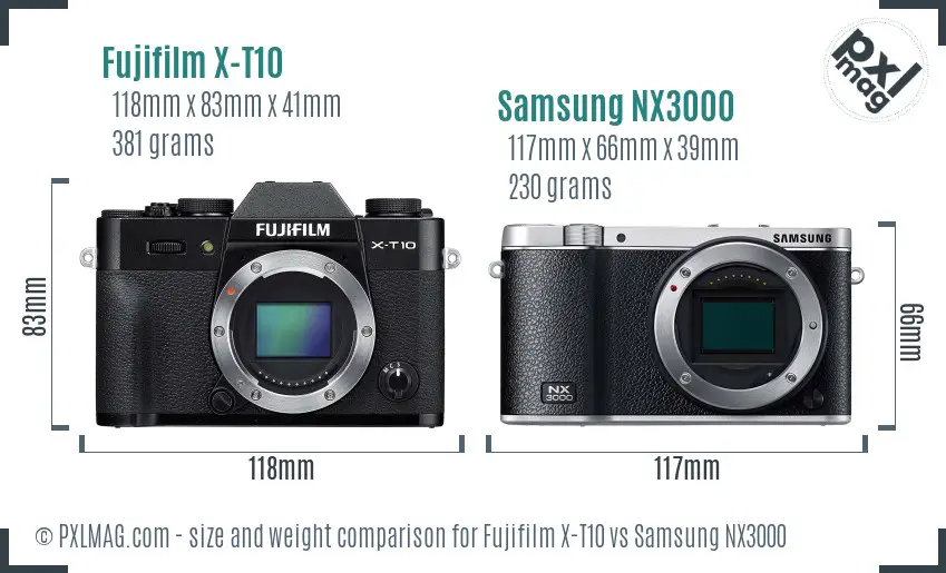 Fujifilm X-T10 vs Samsung NX3000 size comparison
