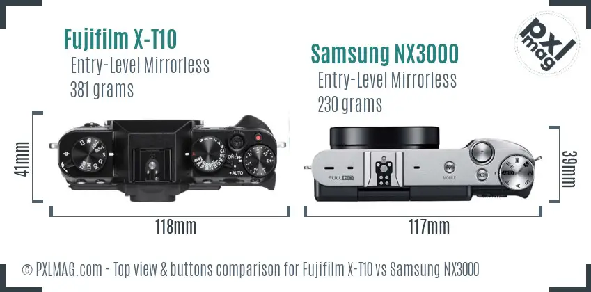 Fujifilm X-T10 vs Samsung NX3000 top view buttons comparison